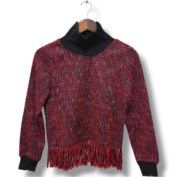 368 The Collective | NWOT Vintage Women’s Red Fringe Hem Sweater (Size M) - Picture 2 of 14
